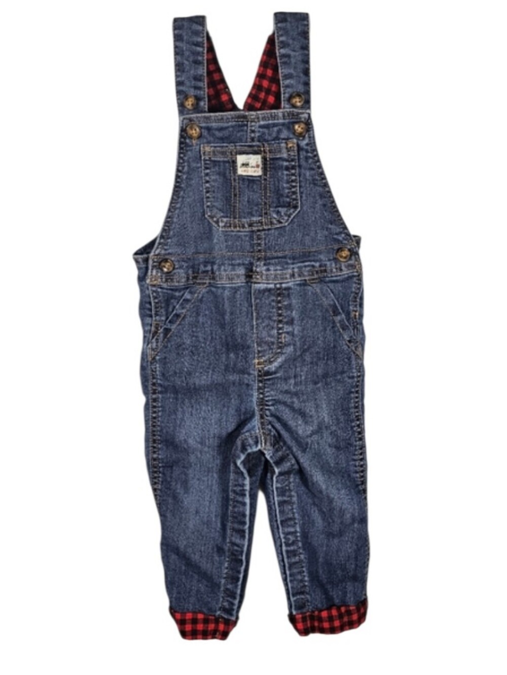Carter's Blue Denim Red Plaid Train Themed Overalls Toddler/baby Size 18 Months.